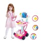 Kit medical pentru copii, 18 piese, carucior cu EKG, stetoscop, otoscop, bisturiu, foarfece, sunete si lumini, inaltime 58 cm Kit medical pentru copii, 18 piese, carucior cu EKG, stetoscop, otoscop, bisturiu, foarfece, sunete si lumini, inaltime 58 cm