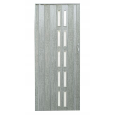 Usa de interior plianta cu geam tip acordeon, 203x80cm, stejar gri mat, 6mm