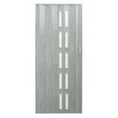 Usa de interior plianta cu geam tip acordeon, 203x90cm, stejar gri mat, 6mm