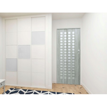 Usa de interior plianta cu geam tip acordeon, 203x86cm, stejar gri mat, 12mm