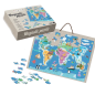 Puzzle magnetic harta lumii cu animale, 168 piese, tablita cu snur agatare pe perete, multicolor, 41x55 cm