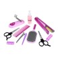 Set de coafura pentru copii, placa de par, foarfece, piepteni, role pentru ondulare, carduri, baterii, roz Set de coafura pentru copii, placa de par, foarfece, piepteni, role pentru ondulare, carduri, baterii, roz