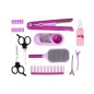 Set de coafura pentru copii, placa de par, foarfece, piepteni, role pentru ondulare, carduri, baterii, roz Set de coafura pentru copii, placa de par, foarfece, piepteni, role pentru ondulare, carduri, baterii, roz