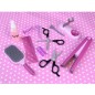 Set de coafura pentru copii, placa de par, foarfece, piepteni, role pentru ondulare, carduri, baterii, roz Set de coafura pentru copii, placa de par, foarfece, piepteni, role pentru ondulare, carduri, baterii, roz