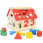 Casuta educativa cu sortator cifre si forme geometrice, lemn, 13x11x11 cm