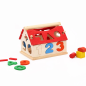 Casuta educativa cu sortator cifre si forme geometrice, lemn, 13x11x11 cm