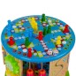 Cub educativ 11 in 1, joc pescuit, dame chinezesti, abac, sortator forme, ceas, labirint margele, lemn multicolor