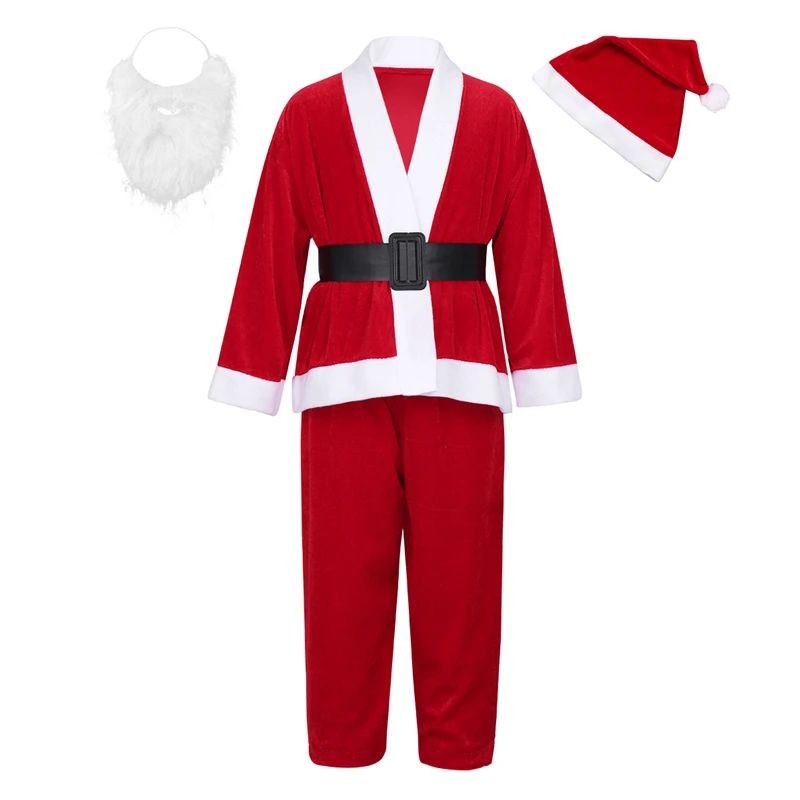 Costum Mos Craciun, 5 piese, marime universala, imbracaminte, caciula, barba si curea, RESIGILAT Costum Mos Craciun, 5 piese, marime universala, imbracaminte, caciula, barba si curea, RESIGILAT