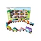 Trenulet din lemn, 11 vehicule, carlige prindere, multicolor Trenulet din lemn, 11 vehicule, carlige prindere, multicolor