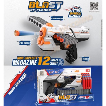 Pistol de jucarie cu 12 gloante din spuma EVA, declansator, lungime 28 cm