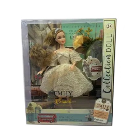 Papusa Emily cu rochita vintage, articulatii mobile, 3 ani+