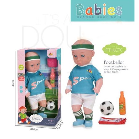 Bebelus cu haine de fobtalist, minge si accesorii incluse, aspect realist, 3 ani+