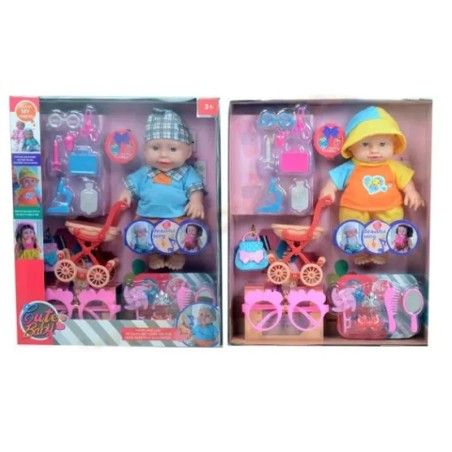 Set papusa bebelus cu carucior si diverse accesorii, multicolor, 3 ani+