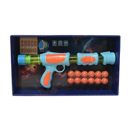Pistol aerodinamic cu 12 bile din spuma EVA, efecte luminoase, portocaliu/albastru