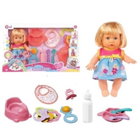 Papusa bebelus, 4 efecte sonore, cu olita, accesorii incluse, inaltime 23 cm
