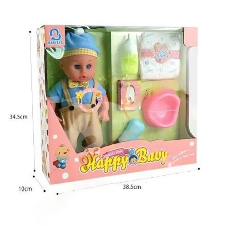 Papus bebelus Happy baby, 12 sunete, pampers, olita, biberon, haine multicolor, 34.5x10x38.5 cm