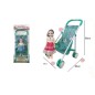 Carucior sport cu papusa 30 cm, set fetite, multicolor