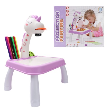 Masuta cu proiector, Unicorn cu lumina, masuta desen, accesorii incluse