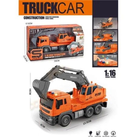 Excavator cu frictiune, muzica si lumini, brat mobil, portocaliu