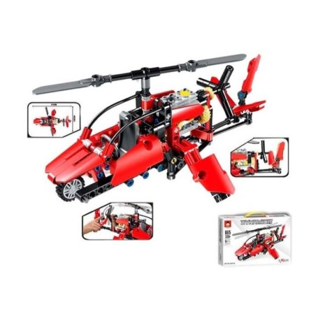 Set cuburi constructie elicopter, 330 piese, elice mobila, rosu
