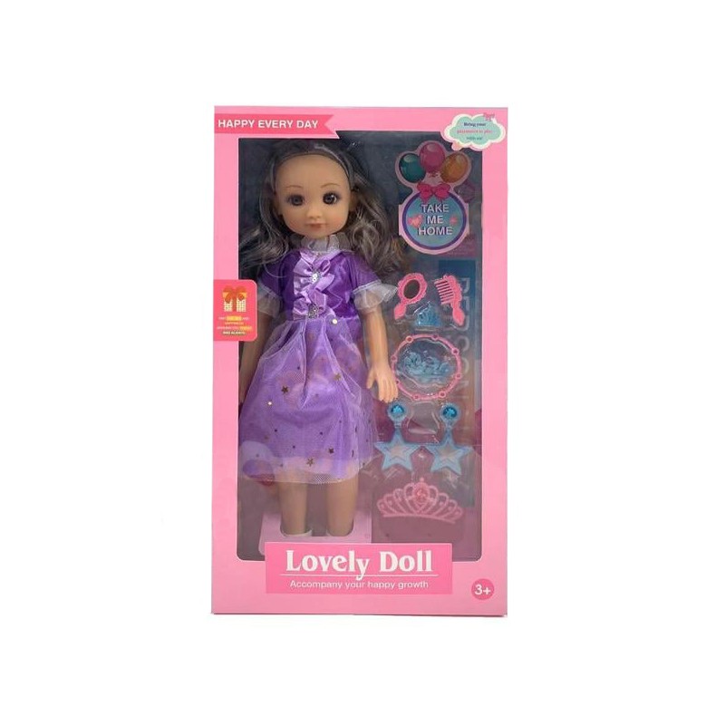 Papusa Loveley Doll, rochita violet, accesorii fashion