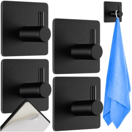 Agatatoare prosop, adeziva, sarcina maxima 3 kg, set 4 bucati, otel inoxidabil negru mat