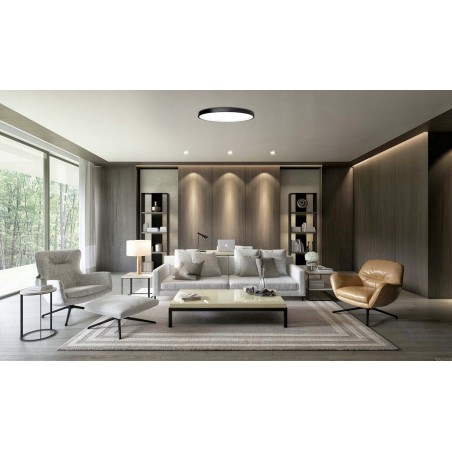 Plafoniera LED Vesna, 90W, diametru 78 cm, 9000 lm, montare pe tavan, otel si PC, negru