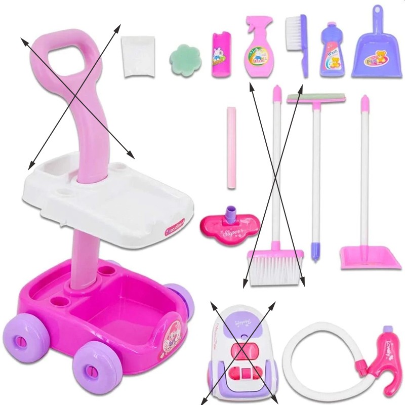 Set aspirator cu 11 accesorii curatenie pentru copii, sunete realiste, carucior roz, RESIGILAT Set aspirator cu 11 accesorii curatenie pentru copii, sunete realiste, carucior roz, RESIGILAT