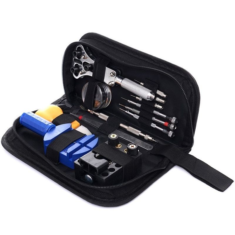 Trusa reparat ceasuri, 13 piese, set unelte si accesorii, organizator cu fermoar, RESIGILAT Trusa reparat ceasuri, 13 piese, set unelte si accesorii, organizator cu fermoar, RESIGILAT