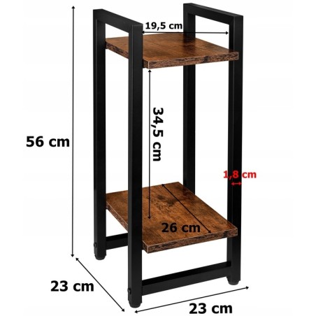 Suport dublu pentru flori, inaltime 56 cm, sarcina maxima 20 kg, otel, rafturi laminate stejar