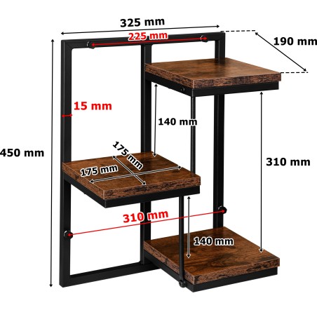 Suport de flori suspendat, 3 rafturi pentru ghivece, constructie otel, 45x32,5x19 cm
