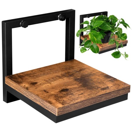 Suport de perete pentru plante, stil rustic, sarcina maxima 5 kg, otel si placa laminata 17,5x17,5 cm, culoare stejar