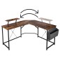 Birou de colt, blat rustic laminat, raft suplimentar, organizator textil, 75x130x48 cm, cadru otel Birou de colt, blat rustic laminat, raft suplimentar, organizator textil, 75x130x48 cm, cadru otel