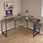 Birou de colt, blat rustic laminat, raft suplimentar, organizator textil, 75x130x48 cm, cadru otel Birou de colt, blat rustic laminat, raft suplimentar, organizator textil, 75x130x48 cm, cadru otel