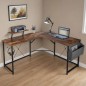 Birou de colt, blat rustic laminat, raft suplimentar, organizator textil, 75x130x48 cm, cadru otel Birou de colt, blat rustic laminat, raft suplimentar, organizator textil, 75x130x48 cm, cadru otel