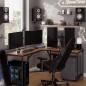 Birou industrial, forma de L, cadru otel, blat laminat, 75x130x48 cm, negru, stejar rustic Birou industrial, forma de L, cadru otel, blat laminat, 75x130x48 cm, negru, stejar rustic