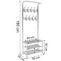 Cuier hol, depozitare haine si incaltaminte, 18 carlige, 3 rafturi, inaltime 190 cm, latime 66 cm, otel alb