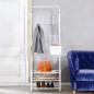 Cuier hol, depozitare haine si incaltaminte, 18 carlige, 3 rafturi, inaltime 190 cm, latime 66 cm, otel alb