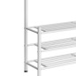 Cuier hol, depozitare haine si incaltaminte, 18 carlige, 3 rafturi, inaltime 190 cm, latime 66 cm, otel alb