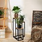 Suport de flori pentru podea, 3 polite din MDF, constructie otel, placa 1.5 cm, inaltime 57 cm, negru/natur