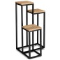 Suport de flori pentru podea, 3 polite din MDF, constructie otel, placa 1.5 cm, inaltime 57 cm, negru/natur