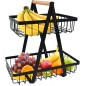 Cos depozitare fructe, 2 nivele, inaltime 29 cm, design modern, otel si maner lemn Cos depozitare fructe, 2 nivele, inaltime 29 cm, design modern, otel si maner lemn