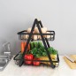 Cos depozitare fructe, 2 nivele, inaltime 29 cm, design modern, otel si maner lemn Cos depozitare fructe, 2 nivele, inaltime 29 cm, design modern, otel si maner lemn