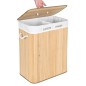 Cos de rufe din bambus, 2 compartimente, interior captusit, capacitate 100L, 60x52x32 cm, natural Cos de rufe din bambus, 2 compartimente, interior captusit, capacitate 100L, 60x52x32 cm, natural