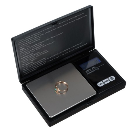 Cantar de buzunar pentru bijuterii, functia TARA, oprire automata, masurare 500 g, afisaj LCD, precizie cantarire 0.1g