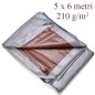 Prelata ranforsata PE, 5x6 m, 210g/mp, material impermeabil, protectie UV+, inele metalice, maro argintiu