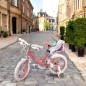 Bicicleta pentru copii, 14 inch, roti ajutatoare, scaun papusi, frane V-brake, aparatoare lant, unicorn roz