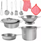 Set vase gatit pentru copii, ustensile, rucsac transport, 13 elemente, metal si textil
