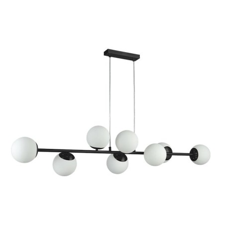 Lustra suspendata, 8 surse de lumina, 35W, abajur 12 cm, inaltime 80 cm, metal si sticla