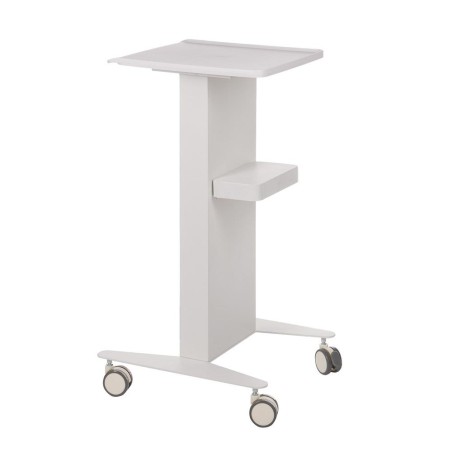 Carucior pentru salon de infrumusetare, roti cu blocare, maner, 2 rafturi, 83x36.5x48 cm, metal/plastic, alb